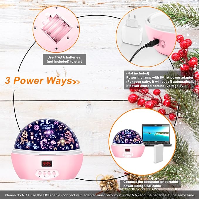 MOKOQI Kid Unicorn Night Light for Girls with Timer | Girl Night Lights Rotating Light Projector for Bedroom Christmas Birthday Gifts for 3-8 Year Old Girls