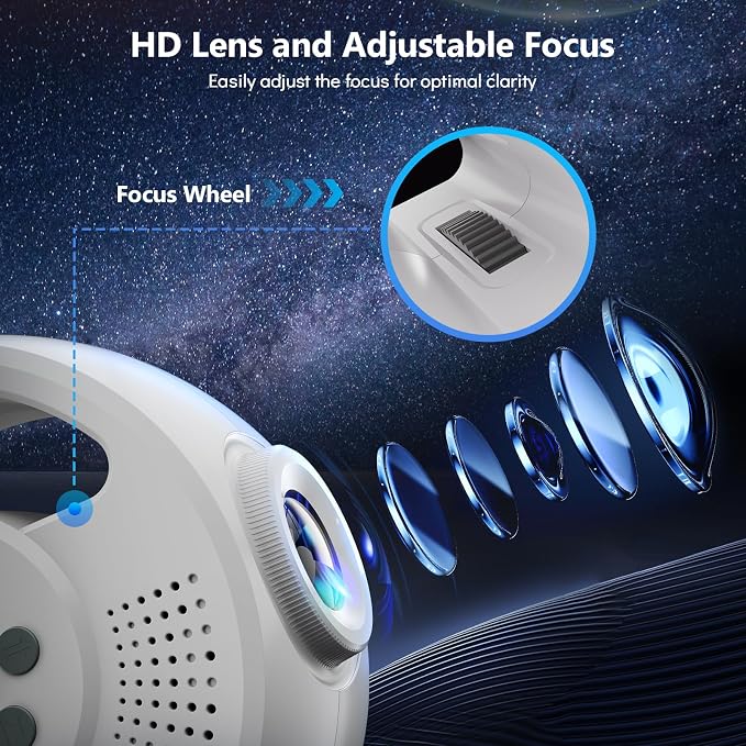 Rossetta 3D Galaxy Projector, 60 Scenes Star Light Projector for Bedroom | Adjustable Focal, Bluetooth Speaker, Timer & Remote Control, Planetarium Projector for Room Decor, Party Gift for Kids Adults