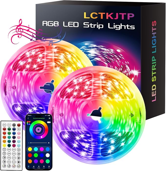 LED Strip Lights,RGB Music Sync Color Changing Led Lights with Smart App Control Remote & Remote Control for Room, Part Essential,Sense of Atmosphere Decoration(130FT-2 Rolls of 65ft)