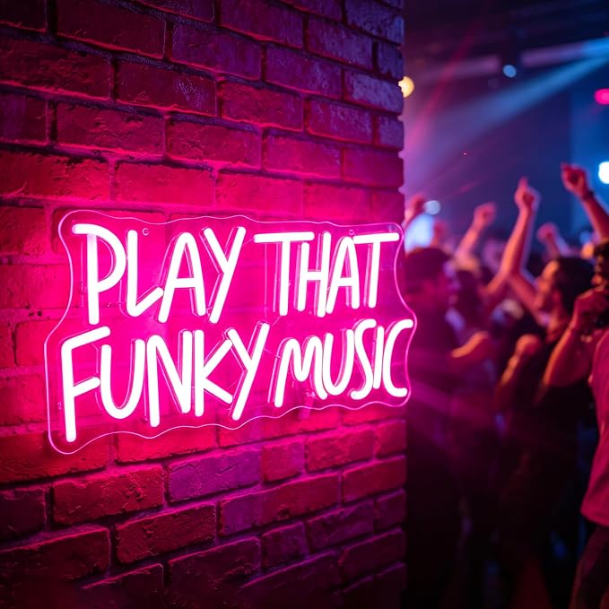Neon Sign, Music Neon Signs for Wall Decor LED Signs Neon Light | Play That Funky Music Neon Sign for Music Studio, Classroom, Bedroom, Club, Party, Bar, Pink Decor, Gift, USB Powered