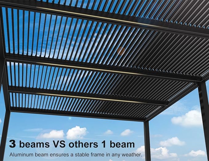 PURPLE LEAF Louvered Pergola 94AS 12' x 24' 53mph Wind Resist. Drainage Sys | Four Independently Adjustable Roofs, Zero-Rust Aluminum Construction, DIY-Friendly Assembly In Hours.