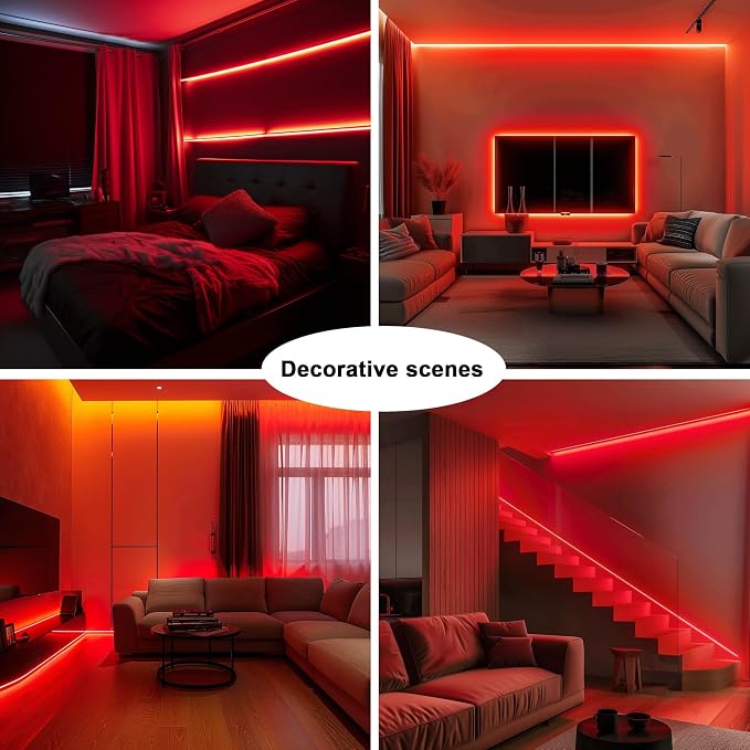 TOPAI 12V COB LED Strip Lights Red 16.4ft Dotless Outdoor IP65 Waterproof | High Density 480LEDs/M, Uniform Lighting, Cuttable, Flexible, Self Adhesive Easy Install for Living Room, Balcony