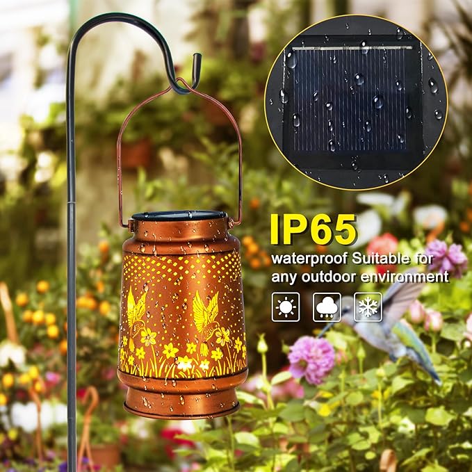 Mothers Day Gifts, Birthday Gifts for Women, Solar Lanterns Outdoor Waterproof, Hummingbird Garden Decor Metal Hanging Decorative Solar Lights for Patio Yard, Gardening Gifts for Women Mom Grandma