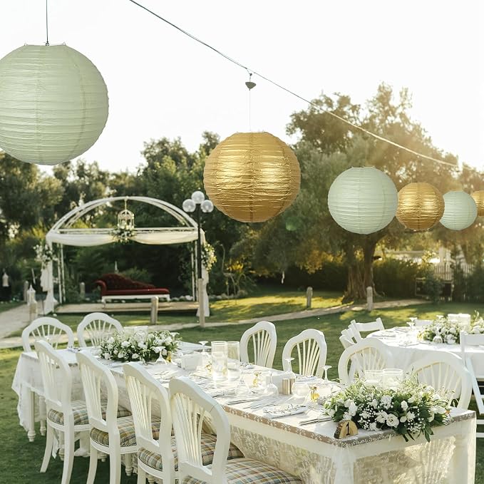 20Pcs Paper Lanterns Decorative, Sage Green and Gold 6"8"10" for Home Decor | Round Hanging Paper Lanterns Decorations for Rustic Party Bridal Shower Wedding Engagement Birthday Classroom Ceiling Decor