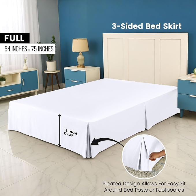 Utopia Bedding Full Bed Skirt - Soft Quadruple Pleated Ruffle - Easy Fit with 16 Inch Tailored Drop - Hotel Quality, Shrinkage and Fade Resistant, White | Easy Fit Design, Shrinkage & Fade Resistant, Hotel Style, Microfiber Durable Fabric, Machine Wash...