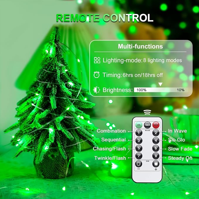 JMEXSUSS 2 Pack Green Halloween Fairy Lights Battery Operated with Remote | Total 200 LED 66ft Twinkle String Lights, 8 Modes, Waterproof, Halloween Lights for Wreath Mantle Tree Indoor Outdoor Decor