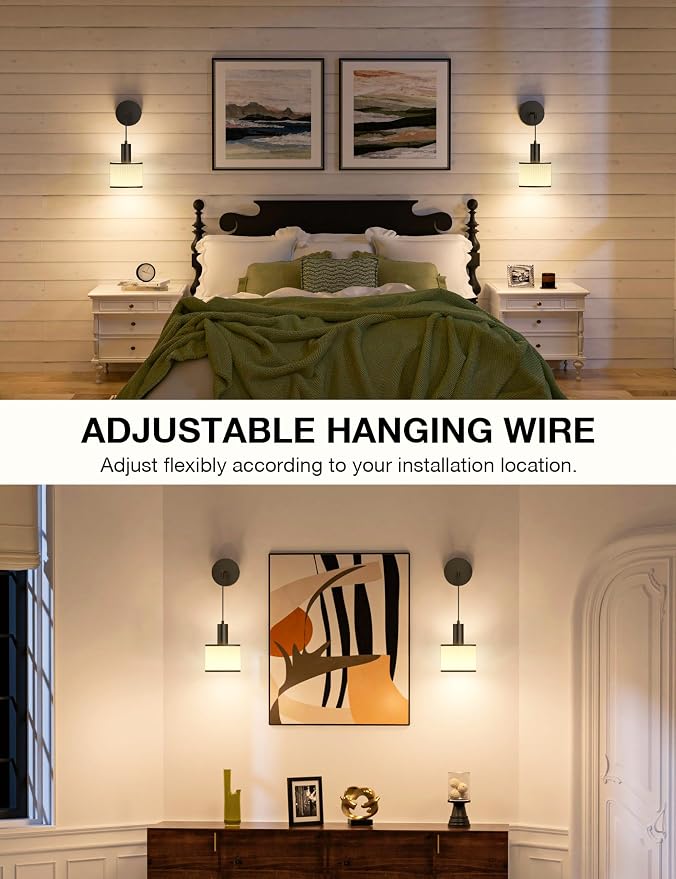 Battery Operated Wall Sconce Set of 2, Black&Off-White Wireless Rechargeable Wall Lights with 5200mAh Dimmable Detachable Bulbs and Remote, 9 Colors Sconces Wall Decor for Bedroom Living Room