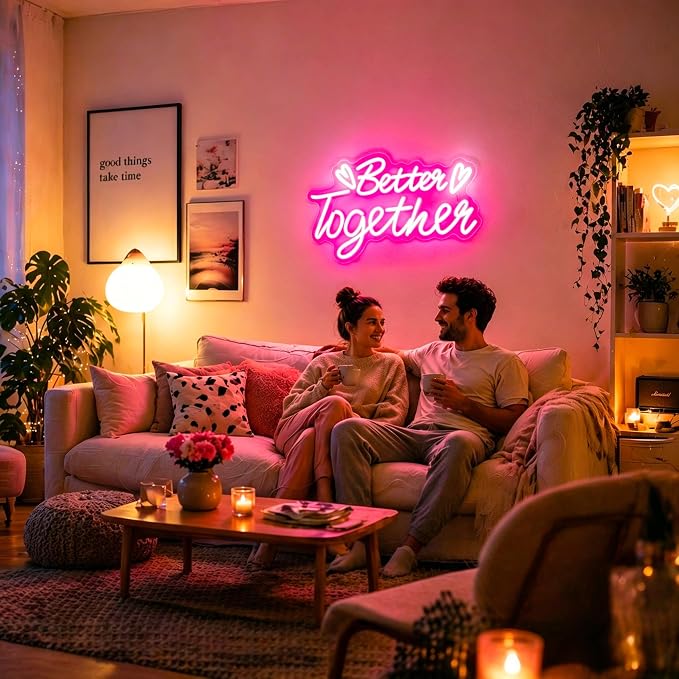 Neon Sign, Neon Signs for Wall Decor LED Signs Neon Light | Better Together Neon Sign, Pink LED Signs for Bedroom, Wedding, Valentine's Day, Business, Pink Decor, Gift, USB Powered