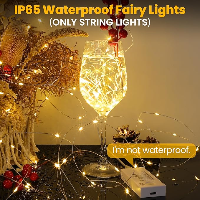 Mlambert 2 Pack 16.4FT LED Fairy Lights Battery Operated, Rechargeable Twinkle Lights for Bedroom, Christmas Decor, Holiday Party, Warm White