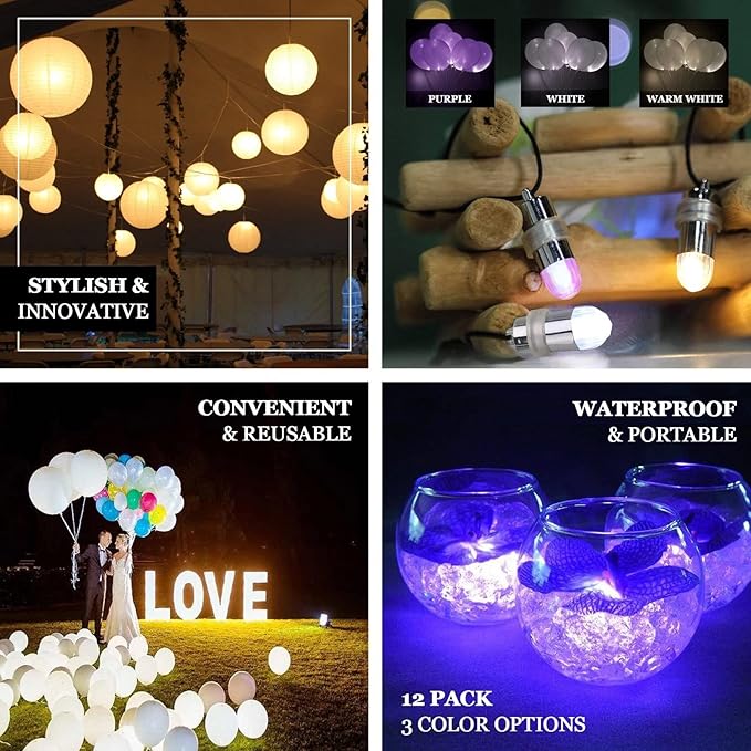 Non-Blinking LED Balloon Lights for Balloon Paper Lantern Party Decoration (24, White)