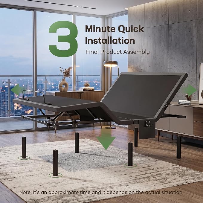 Marsail MS01-2 Twin XL Adjustable Bed Base – Massage, App Control & Under-Bed Nightlight, 4-Height Adjustable Frame, 3-Minute Tool-Free Assembly, Wireless Control
