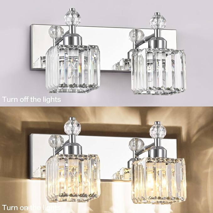 PRESDE Crystal 2 Light Bathroom Vanity Lights Chrom Bathroom Lights Fixtures Over Mirror Modern Bedroom Hallway