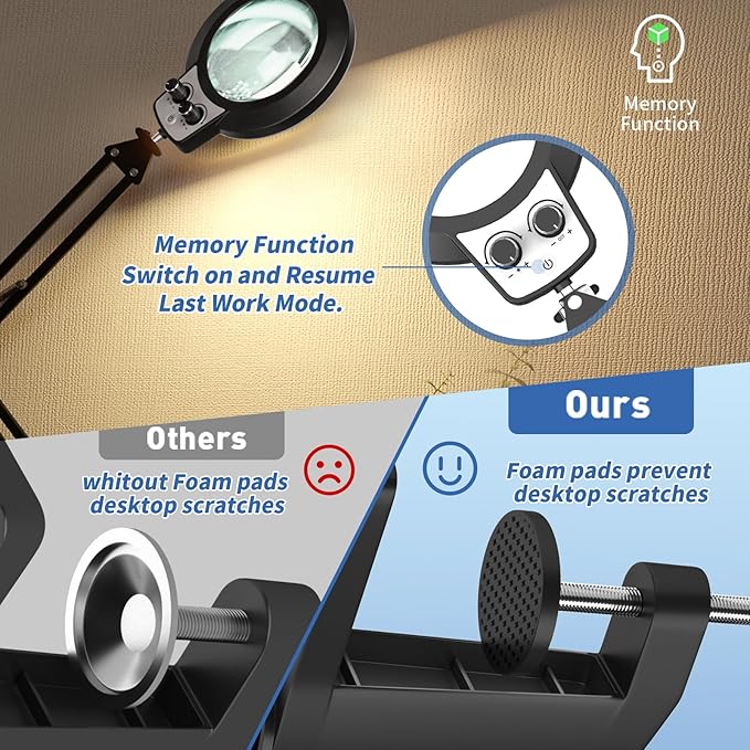 HITTI 12X Magnifying Glass with Light, 2026 New Upgrade Infinite Color and Stepless Dimming Desk Large Lamp & Clamp, 2-in-1 LED Hands Free Lighted Magnifier Stand for Crafting Hobby Soldering Reading
