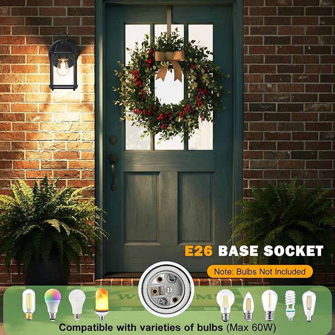 Outdoor Wall Light Fixture, Rustproof Aluminum, Clear Glass | Exterior Porch Light Wall Sconce Lantern for House, Patio, Garage, Waterproof, E26 Socket 60W Max, Black, 2 Pack