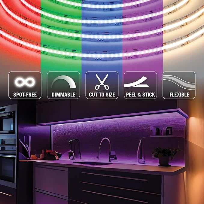 Armacost Lighting RibbonFlex Pro 24V COB LED Strip Light Tape RGB+W, 300 Lumens/Ft, 10M 177730