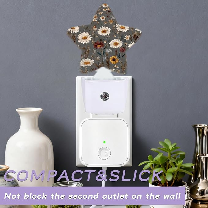 Brown Flowers Night Lights Plug Into Wall,White Floral Dusk to Dawn Light Sensor Night Light for Kids,Energy Efficient Sleep Friendly Lamp for Bedroom Bathroom Nursery