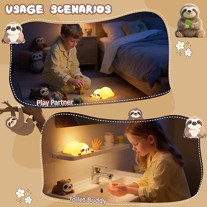Sloth Gifts, Cute Animal Silicone Night Light with USB Rechargeable, Touch Control & Timer, Suitable for Breastfeeding Reading Working Sleep for Baby Kids Teens Adults