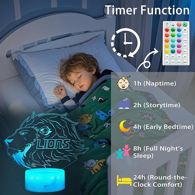 Lion Gift, 3D Night Light, 16 Colors Changing, Remote Control with Timer, RGB Flashing Mode and Dimmable, Lion Lamp for Christmas Birthday Decor