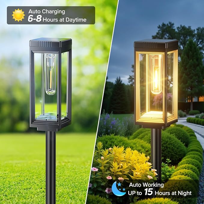 LETMY Solar Pathway Lights Outdoor, 4 Pack IP65 Waterproof Solar Path Lights with Auto On/Off, Bright Garden Lights for Landscape, Patio, Driveway & Yard