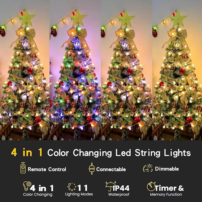 RaThun 116ft Globe String Lights with Remote, Multicolor & Warm White | 200 LED Color Changing,11 Modes,16ft Extended Lead,Fairy Lights for Bedroom,Classroom,Christmas,Party,Garden,Home Decor