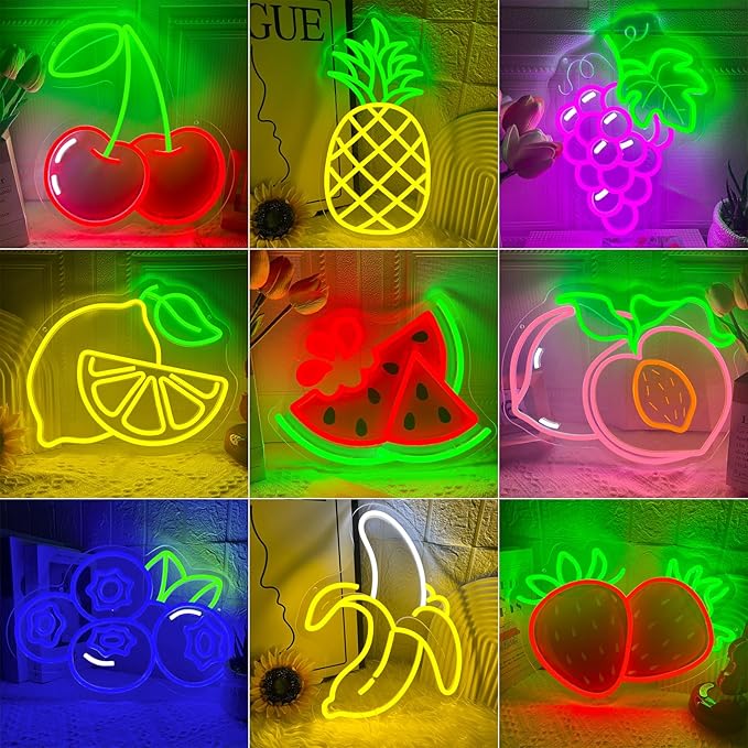 Peach Neon Sign for Wall Decor, Dimmable Pink Peaches Fruit Neon Lights, Vibrant Fruit Themed Neon LED Signs for Kids Room, Bedroom, Restaurant, Bar, Club, Fruit Shop, Birthday Party