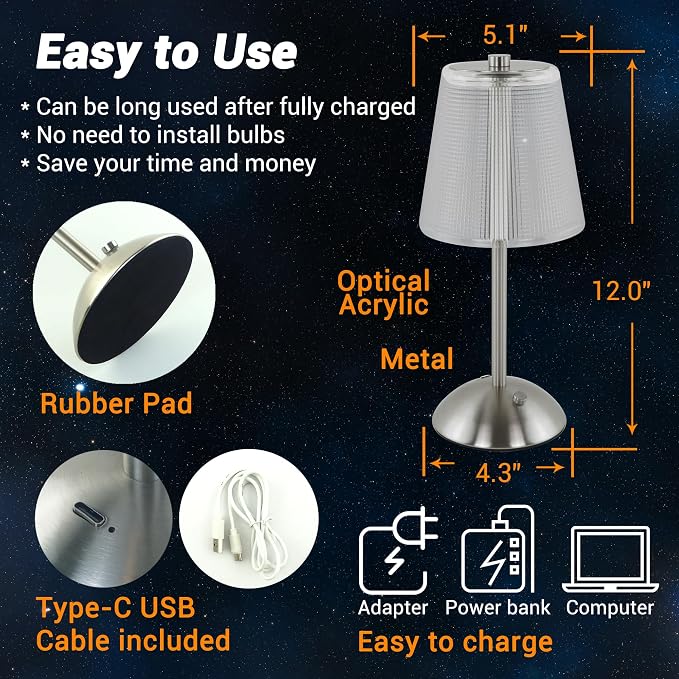 Cordless Rechargeable Metal Table Lamp, Cube Shade, Nickel | 4000mAh Battery Operated, 3 Color Modes, Dimmable LED Touch Beside Ambient Light, Portable for Bedroom Restaurant Outdoor