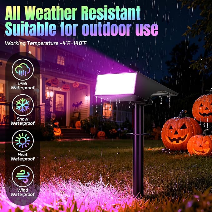 WENATY Solar Spot Lights Outdoor Color Changing 6 Pack Halloween Spotlights | IP65 Waterproof, Auto On/Off LED Powered Yard Garden Flood Solar Light for Outside Pathway Wall Tree Lawn Uplights Lights