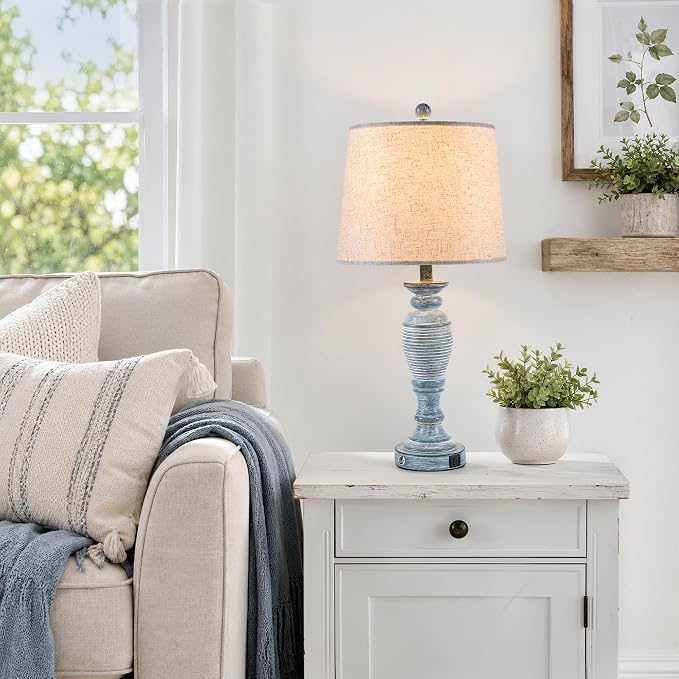 Farmhouse Table Lamps for Living Room, Touch Control, Set of 2 | 27.7" Table Lamps for Bedroom, Nightstands, Hallways, Bedside, 3 Way Dimmable Touch Contorl, USB A+C Ports, Bulbs Included