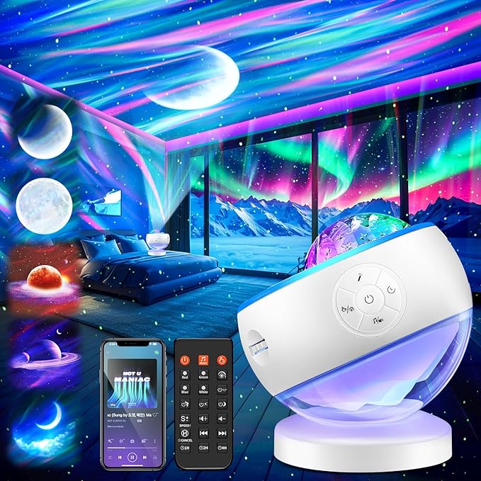 Iceberg Northern Lights Projector, White Galaxy Projector with Bluetooth | 300+ Light Modes, 15 White Noise Sounds, Detachable Base, 360° Rotation, Sleep Aid & Bedroom Decor Gift