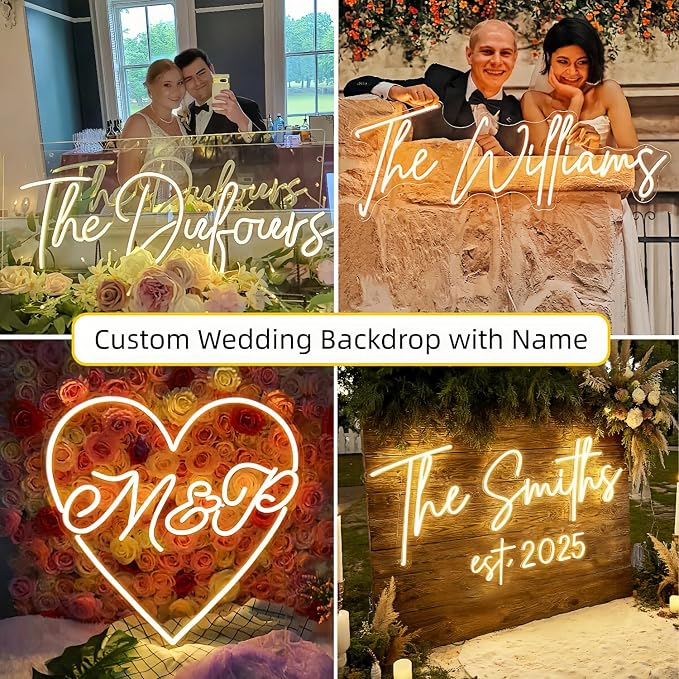 CIONAOR Custom Neon Sign, LED Wedding Backdrop Name Sign Customizable | Surname Last Name Sign for Reception & Ceremony, Dimmable Light Up Sign for Marry Me Proposal, Engagement Party Decor