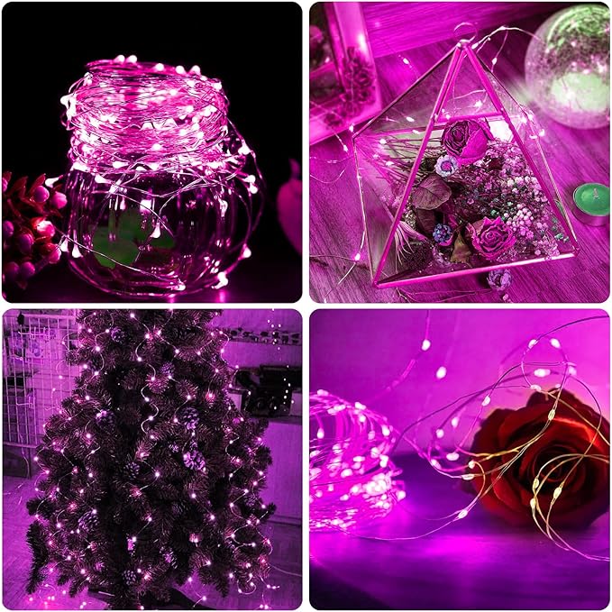 50 Pack Pink Fairy Lights Battery Operated, 7ft 20 LED Mini String Twinkle Lights for Valentine's Day Easter Christmas Halloween Mason Jars Centerpiece Table Decorations (50, Pink)