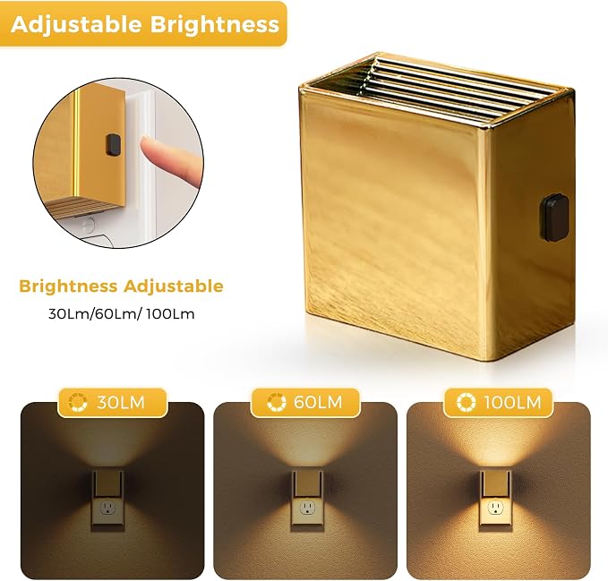 L LOHAS LED Night Light,Night Lights Plug into Wall,[2-Pack] | Dimmable Night Light with Light Sensor,3000K Warm White,Gold Nightlight for Bathroom Hallway Kitchen