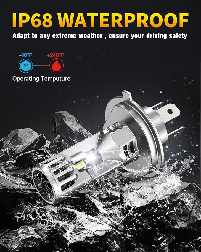H4 Light Bulb, 70000LM 1000% Super Brighter, Real 1:1 Size, 9003/HB2 for High Low Beam, 6500K Cool White, 90000Hrs Long Service Life with Cooling Fan, Plug and Play, Pack of 2