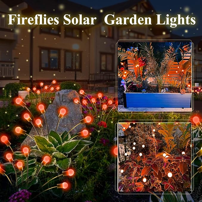 6 Pack Solar Firefly Lights Outdoor Swaying Garden Decorations 48LED Red | 2 Lighting Mode, Auto On/Off, Sway with Wind, Waterproof Solar lights Outdoor for Flower Bed Patio Pathway Courtyard Decor