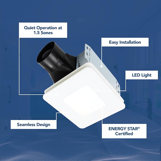 Broan-NuTone Bathroom Exhaust Fan with LED light – Easy Retrofit Without Attic Access, Quiet 1.5 Sones, Effective Ventilation at 80 CFM ENERGY STAR Certified Moisture and Odor Control
