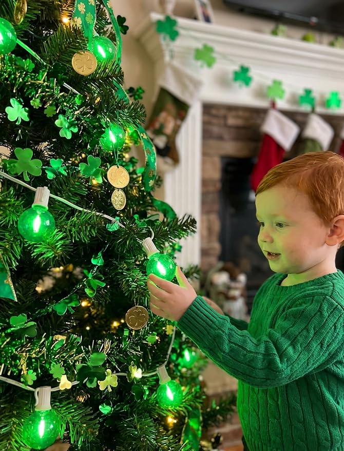 GOOTHY 25Ft G40 LED Outdoor Globe String Lights, Outdoor Christmas Decorations Lights with 27 Shatterproof Green Bulbs, Hanging Patio Light Waterproof for Irish-Themed Party Backyard Garden Wedding