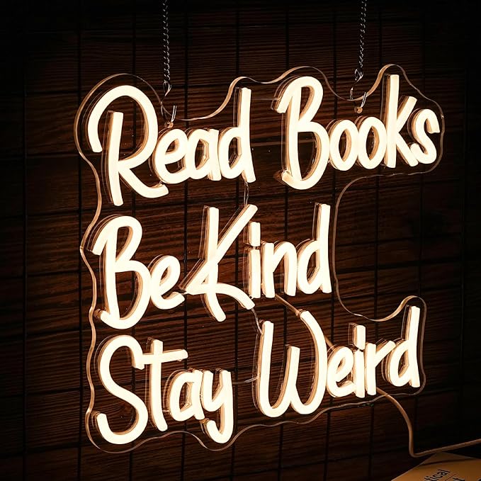 Read Books Be Kind Stay Weird Neon Sign Letter LED Neon Lights Dimmable USB Powered 14.17’’X13’’Cool Wall Decorative Light Bedroom Bar Birthday Party Decoration （Warm White）