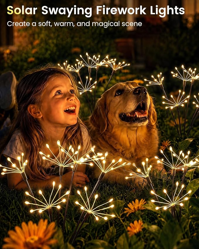 OZS 6 Pack Solar Firework Lights Outdoor, 360LED Solar Garden Lights | 8 Lighting Modes, IP65 Waterproof, Outdoor Lights Solar Powered for Yard, Pathway, Flowerbed, Planter, Gifts for Mom