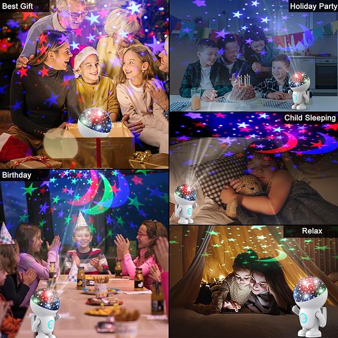 Night Light Projector,Night Light for Kids,Astronaut Star Projector with Timer,Remote, Adjustable Brightness,Energy Halo and 360 ° Rotation