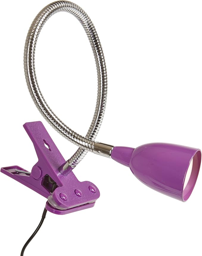 Newhouse Lighting LED Clip on Light/Clamp Lamp/Reading Book Light for Desk, Bed, Office, and Dorm Room, Purple