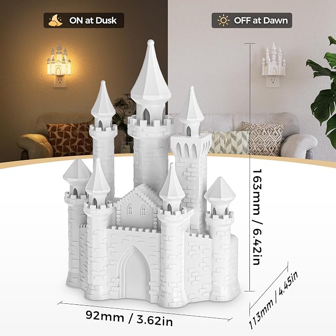 Night Lights Plug into Wall,3D Printed Castle Night Light | 3000K Soft White NightLight, 3 Level Brightness Adjustable Dimmable Nightlights with Dusk to Dawn Sensor for Bathroom Hallway
