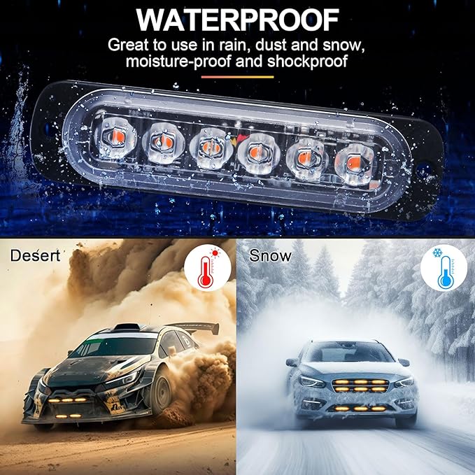 Tallew 20 Pack LED Emergency Strobe Lights 6 LED Amber Surface Mount Flashing Lights Warning Emergency Flashing Lights Construction Caution Lights for Truck Off Road Car Firefighter Vehicles ATV SUV