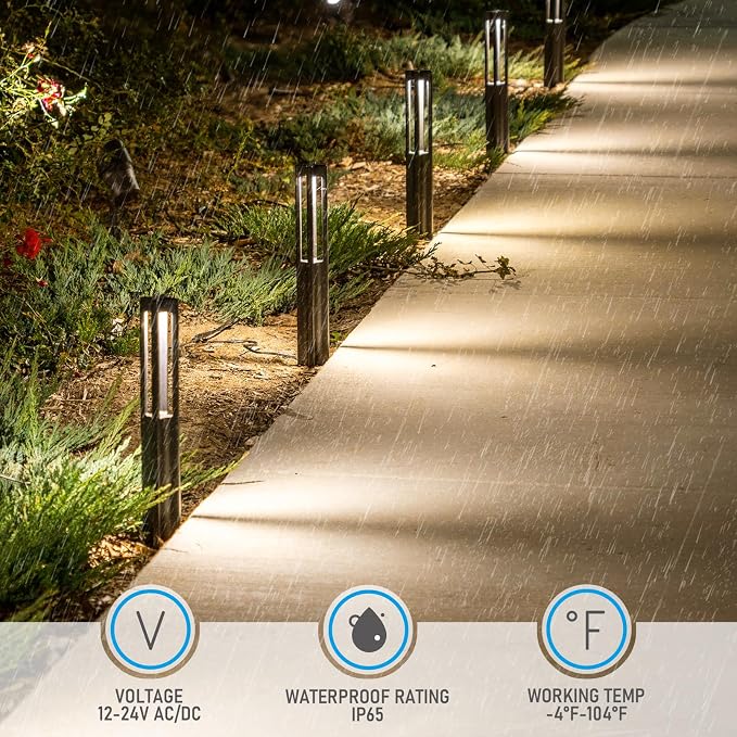 LEONLITE 6-Pack 3W 5CCT LED Low Voltage Path Lights Aluminum Black | LED Landscape Pathway Lights, Outdoor Landscape Lighting, 1800K2700K3000K4000K5000K Selectable, 12-24V, ETL, IP65 Waterproof