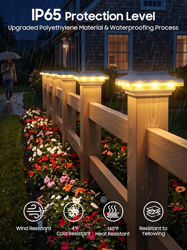 KOOPER 4x4 Solar Post Cap Lights Outdoor, 6 Pack Brighter Fence Post Solar Lights with 3X Bigger Solar Panel, 2 Modes Deck Fence Post Lights Solar Powered Waterproof Fits 4x4 3.5x3.5 Vinyl Wooden Post