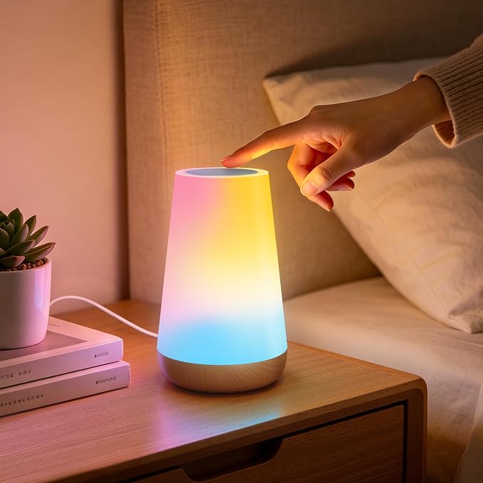Auxmir Smart Night Light, App/Voice Control Table Lamp with Timer(Corded) | works with Alexa and Google Assistant, touch control, RGB colors and dimmable lighting, 100+ scene modes and music sync