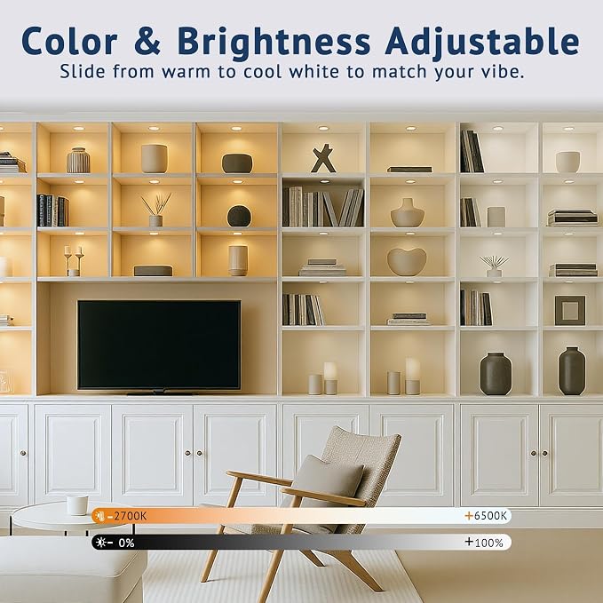 V4light Wired LED Puck Lights, Under Cabinet Lighting Touch Dimmer, 4 Pack | Ultra-Thin 6mm Dimmable, 2700K-6500K, Plug-In Powered, Easy Install, for Kitchen, Pantry, Closet, Counter & Display