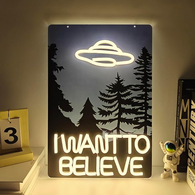 I Want to Believe Neon Sign UFO LED Light Sign for Bedroom Living Room Dimmable Alien Decor Light Up Wall Sign UFO Poster Alien Movie Neon Lights Cool I Want to Believe Decoration Gifts for UFO Fans
