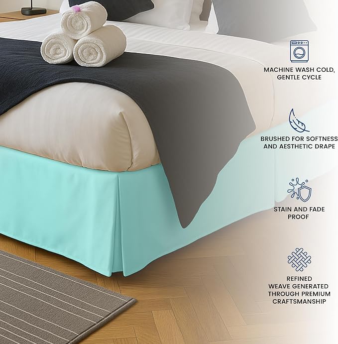 Queen Bed Skirt, Hides Under-Bed Storage 16 Inch Drop, Pleated, Spa Blue | Easy Fit Design, Shrinkage & Fade Resistant, Hotel Style, Microfiber Durable Fabric, Machine Washable