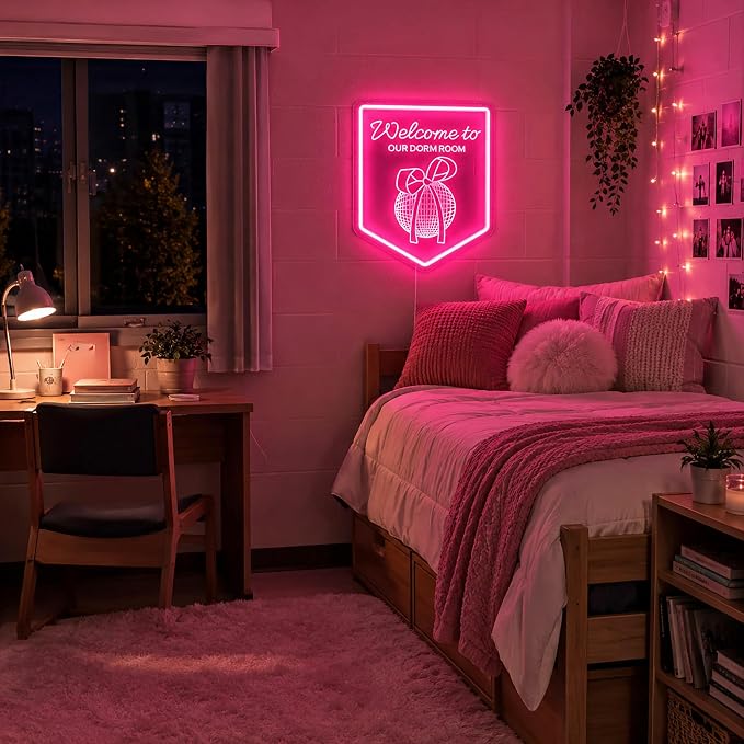 Neon Sign, Dorm Room Neon Signs for Wall Decor LED Signs Neon Light | Welcome to Our Dorm Room Neon Sign for Bedroom, College Dorm Decor, Party, Club, Home Decor, Pink Decor, Gift, USB Powered