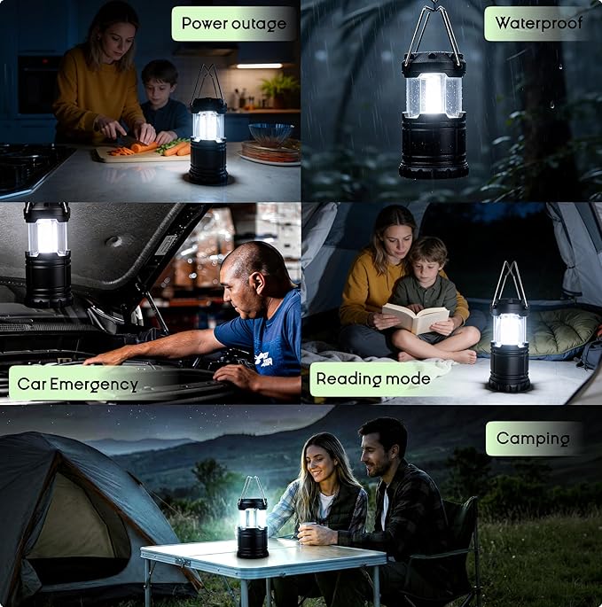 MalloMe Camping Lights Lantern Flashlights, Battery Powered Operated Lamp Lanterns for Power Outages, Camping Essentials Solar and Rechargeable Options for Outdoor, Home, Emergency, Hurricane Survival